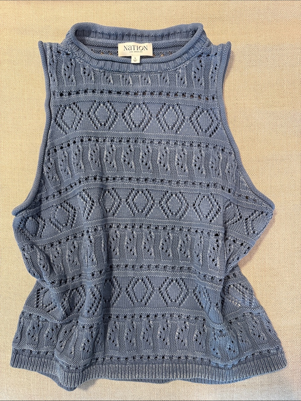 Nation LTD Dusty Blue Open-Knit Sleeveless Top